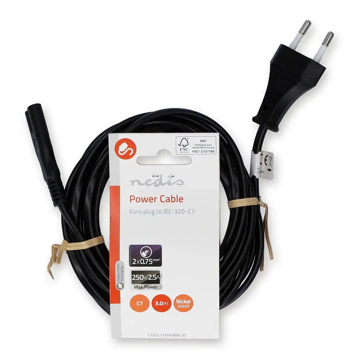 Power cable Nedis CEGL11040BK30 — 3 m, C7 Photo 3