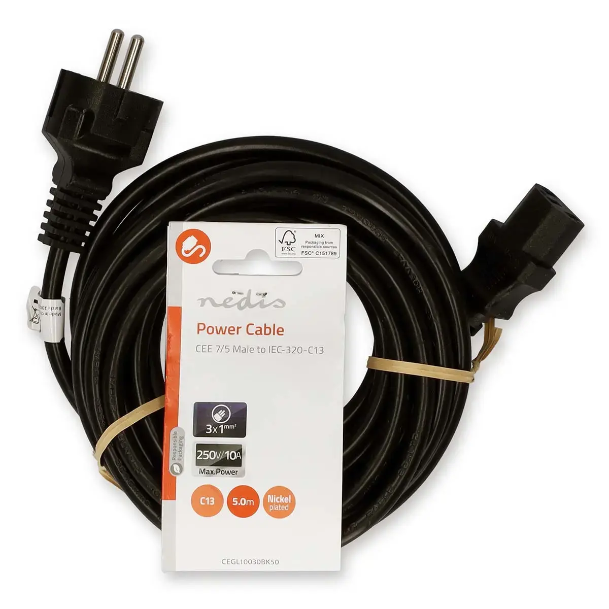 Power cable Nedis CEGL10030BK50 CEE7/7–C13, 5 m Photo 3
