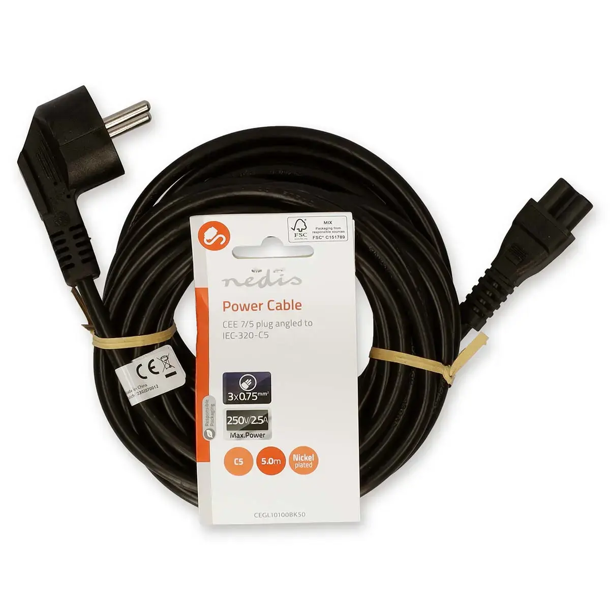 Power cable Nedis CEGL10100BK50 — CEE7/7 to C5, 5 m Photo 3