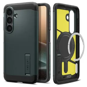 Phone case Spigen Tough Armor (Magfit) for Galaxy S26+ — Dark Green, PC+TPU, 6.7" screen, desktop stand