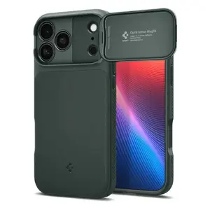 Чехол Spigen Optik Armor (MagFit) для iPhone 17 Pro — металл и TPU, тёмно-зелёный, подставка
