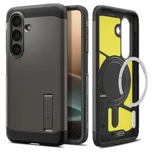 Phone case Spigen Tough Armor (Magfit) for Galaxy S26+ — PC/TPU, for 6.7" screen, Gunmetal, with desktop stand