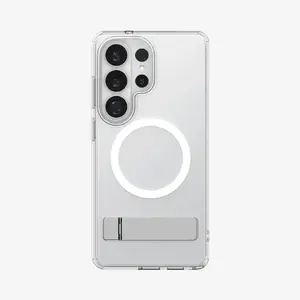 Spigen Ultra Hybrid S (Mag Fit) vāciņš Galaxy S26 Ultra — caurspīdīgs/balts, PC+TPU, atbalsta 6.9", galda statīvs