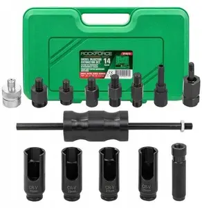 Injector Puller Set Rockforce RF-914G13 — 14-piece inertial diesel injector puller (25–30 mm) in case