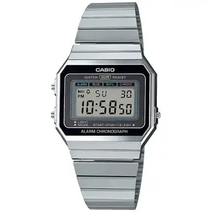 Rokaspulkstenis CASIO A700WE-1AEF — vīriešu kvarca, sveķu korpuss, sudraba, 35.5×6×37.4 mm