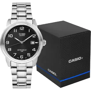 Наручные часы CASIO MTP-1221A-1AVEG — мужские, аналоговые, кварцевый механизм, черный циферблат, стальной корпус, кожаный ремешок