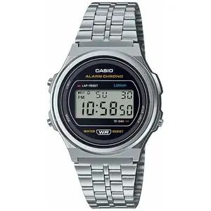 Rokaspulkstenis CASIO A171WE-1AEF — sudraba korpuss no sveķiem, platums 36,6 mm, baterija 7 gadiem