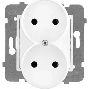 Double Electrical Socket ROSA model E+PL-57282, white, recessed two-gang outlet