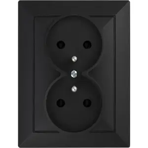 Double Flush-Mounted Socket with Protective Shutter and Earthing, Abex PERŁA, matte black