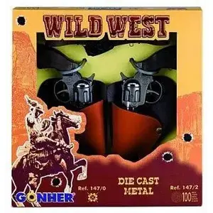 Toy cowboy cap pistols set Gonher model 239846 with holster