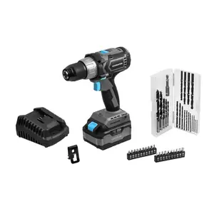 Cordless pistol-grip drill CECOTEC 70001, brushless motor, 20 V, 4000 Ah battery, 1.3 cm chuck, 550–2000 RPM, includes 20 drill bits