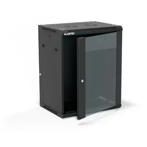 Wall-mounted 19" Network Cabinet Alantec 15U 600x450 mm, single glass door, removable full rear panel, lockable removable full side panels, 4 mounting rails, black