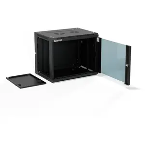 Wall-mount 19" 9U network cabinet Alantec 600x450 mm, single glass door, removable full rear panel and side panels with locks, 4 rails, black