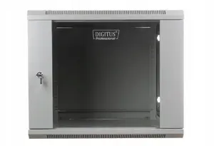 Network wall cabinet DIGIT 19" 9U rack 600x600 mm, glass door, gray, preassembled, non-divided, load 60 kg