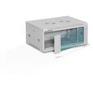 Wall-mounted 19" 4U network cabinet Alantec 600x450 mm with single glass door, removable full rear and side panels