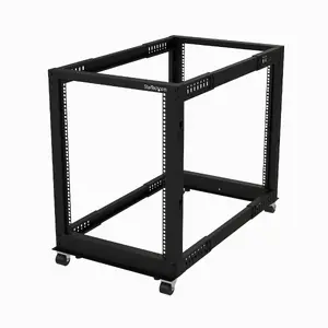 4-Post 15U Mobile Open Frame Server Rack StarTech — 19" four-post, 600×1100 mm, adjustable depth, casters