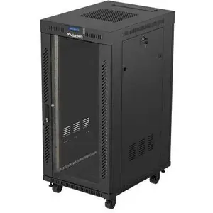 Шкаф стоячий LANBERG 19" 24U 600x800 мм черный с остекленной дверью и вырезом под LCD (Flat Pack) v2
