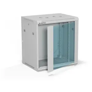 Wall-mount 19" cabinet Alantec 12U 600x450 mm, single glass door, removable full rear and side panels, lockable, 4 mounting rails, gray, flat pack