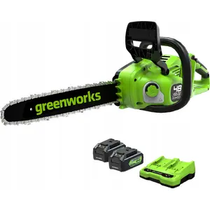 Cordless chainsaw GreenWorks GD24X2CS36K4X — 36 cm bar, 2×24 V (2×4.0 Ah) kit with charger