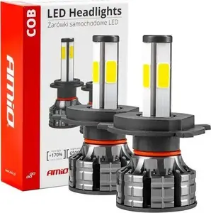 Auto LED spuldzes Amio H4 — AMI-02843 (4‑pusējs COB dizains, H4 nomaiņa)
