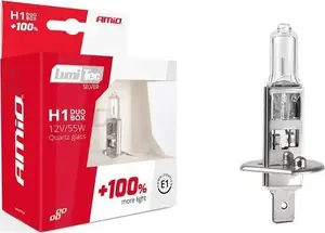 Halogen headlight bulbs H1 12V 55W Amio LumiTec SILVER +100% DUO BOX