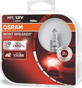 Halogen headlight bulbs Osram H1 12V 55W P14.5s NIGHT BREAKER SILVER +100% (2 pcs)