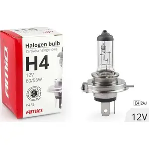 Halogen headlight bulb Amio H4 12V 60/55W with UV filter (E4)