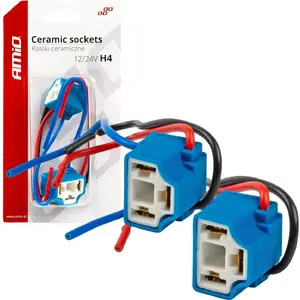 Ceramic angled H4 bulb sockets / lamp holders by Amio, model 22976, ceramic connector sockets
