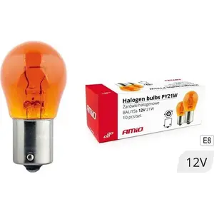 Halogen Indicator Bulbs Amio PY21W BAU15s 12V 21W Amber — 10 pcs