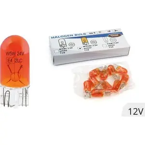 Halogēna spuldze T10 WY5W 5W 12V AMiO dzintara W2.1x9.5d, 10 gab.