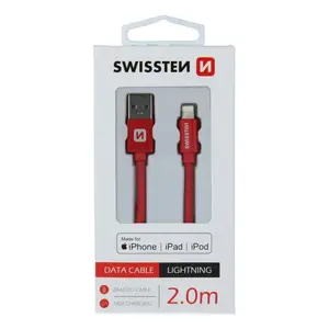 Lightning to USB-A cable SWISSTEN 71524306 — 2 m, Lightning↔USB A, red, 3 A