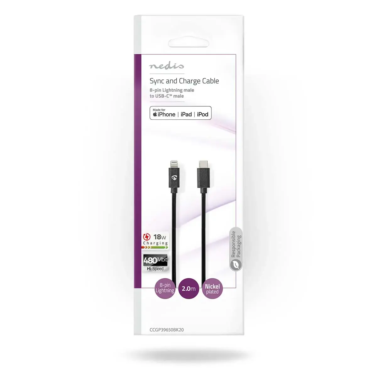 Nedis CCGP39650BK20 Lightning to USB‑C cable 2 m Photo 4