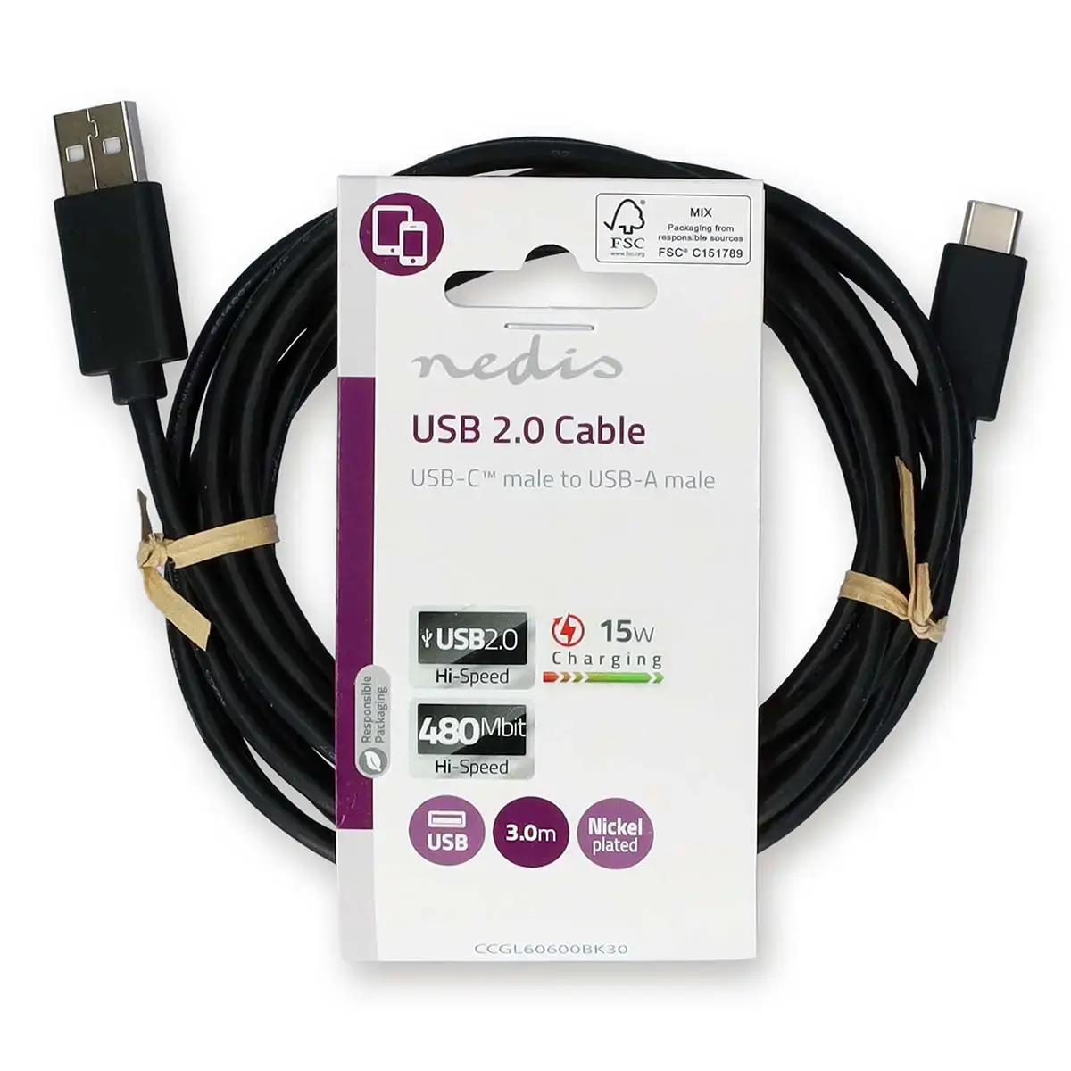 Nedis CCGL60600BK30 USB A–C kabelis 3 m Photo 3
