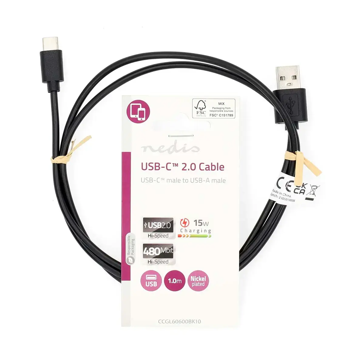 USB cable Nedis CCGL60600BK10 — USB A to USB C Photo 3