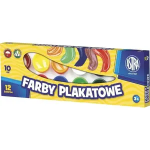 Plakātu krāsas Astra 12 krāsas 10 ml komplekts — ūdens bāzes akrila krāsas radošiem un skolas darbiem