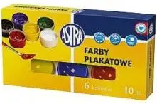 Plakātes krāsas Astra, komplekts 6 krāsas pa 10 ml