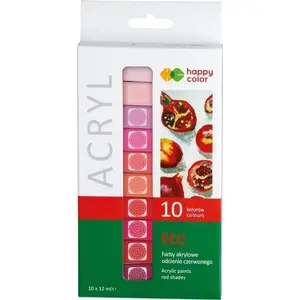 Akrila krāsa Happy Color 12 ml, komplekts 10 krāsas, sarkanais toņs