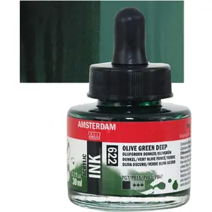 Akrila tinte Amsterdam Olive Green Deep 622, mākslinieku tinte zīmēšanai un gleznošanai