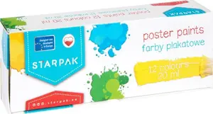 Plakātu krāsu komplekts STARPAK 12 krāsas — ūdens bāzes skolas krāsas, tūbiņas 20 ml