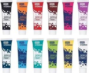 Akrila krāsu komplekts Easy Creative — 12 krāsas, ūdens bāzes akrils, trauciņos