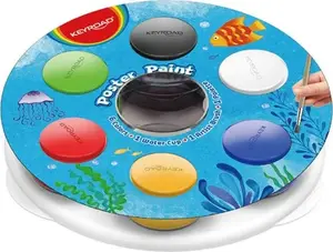 Poster Paint Set Keyroad KR971823 — 6 x 25 ml jars with water cup, brush and stand, mixed colors