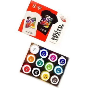 Tekstila krāsas ROSA Style komplekts 12 krāsas pa 20 ml – auduma krāsas apģērbam un rokdarbiem