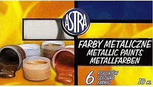 Plakātu krāsas Astra — komplekts 6 krāsas pa 10 ml, metāliskas