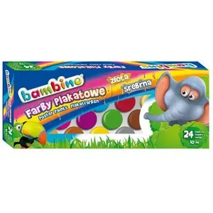 Plakātu krāsas Bambino 24 krāsas — komplekts ar 24 plakātu ūdenskrāsām