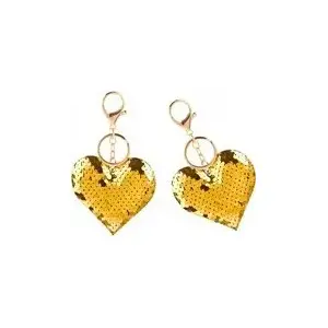 Keychain, LEANToys double-sided sequin heart keyring, silver and gold