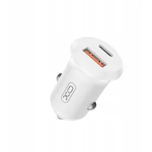 Car charger XO CC69 30W PD + QC, 1× USB-C PD, 1× USB-A QC, white