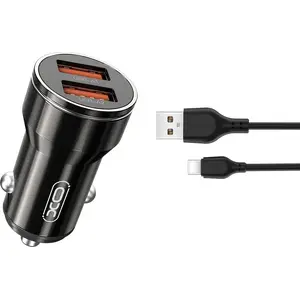 Автомобильное зарядное XO CC48 — 2x USB 2,4A, чёрное, с кабелем USB‑C