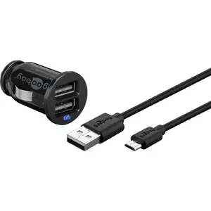 Автомобильное зарядное GOOBAY 71692 — универсальное 12 В→5 В, 2× USB 2.0, кабель 1 м, чёрное