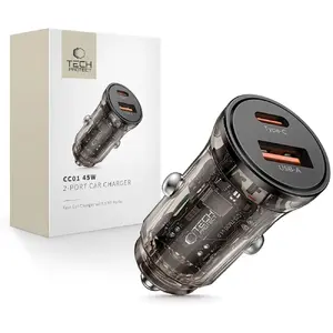 Car Charger Tech-Protect CC01 with 2 USB Ports, PD 45W and QC 3.0, Black