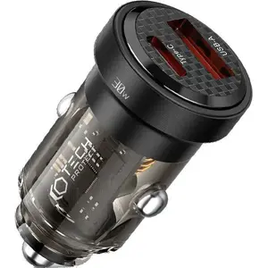Автомобильное зарядное устройство Tech-Protect CC30W 2-портовое PD 30W QC 3.0, чёрное